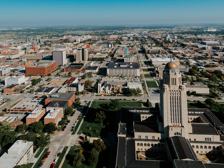 Aerial view of downtown Lincoln, Nebraska